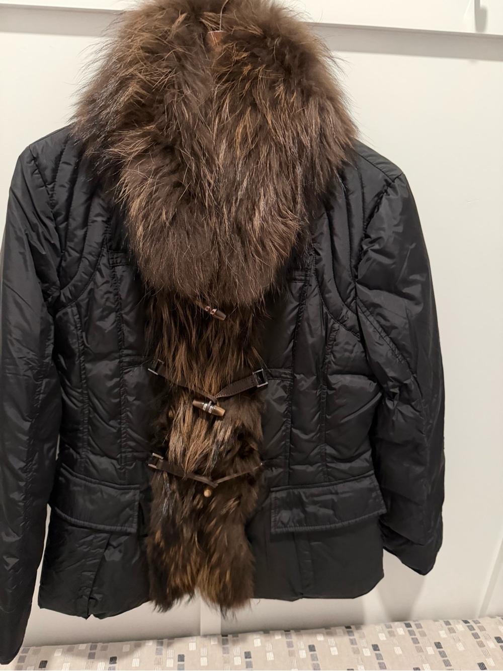 Moncler Black Puffer Jacket with Brown Fur Trim